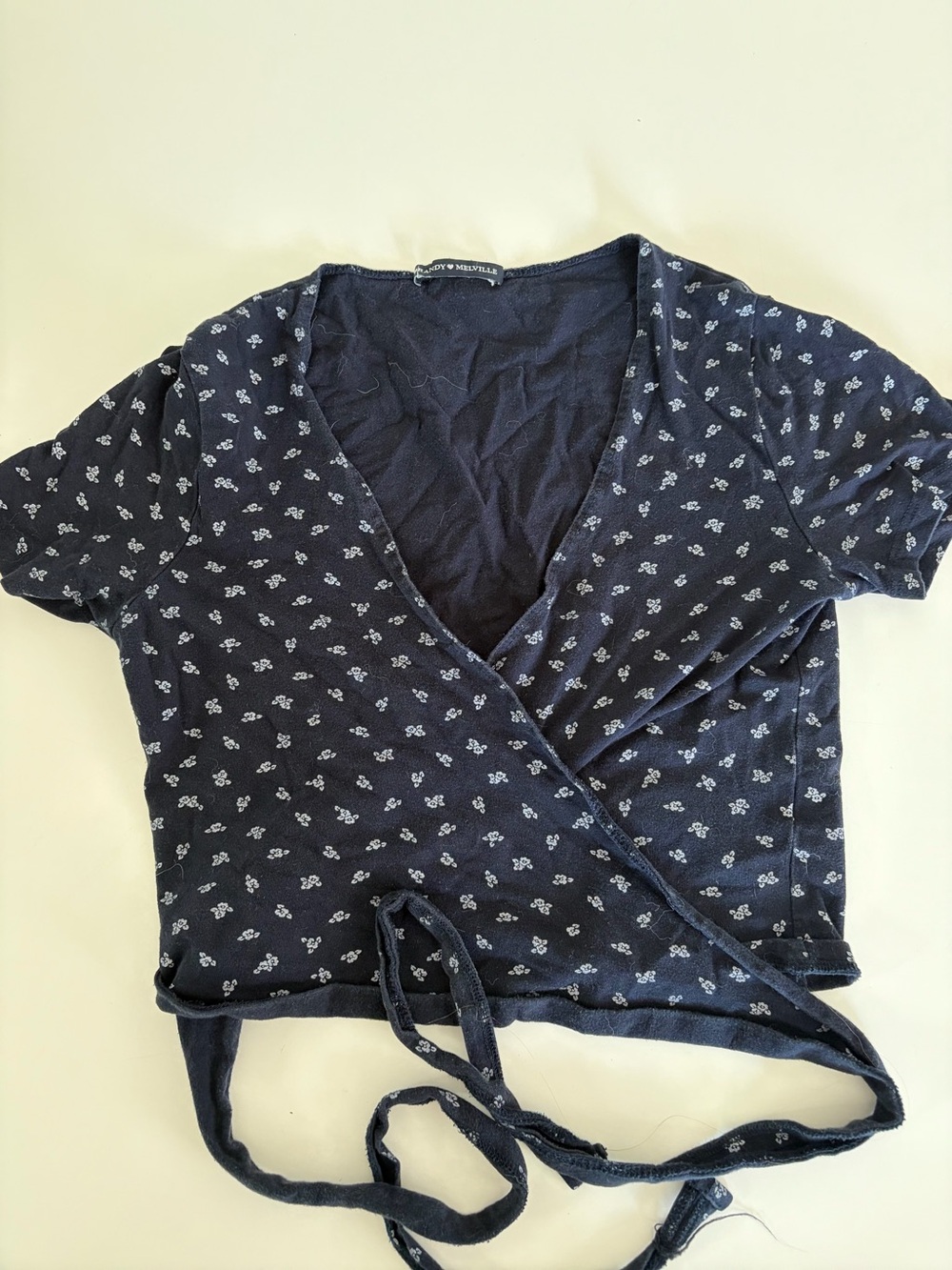 Brandy Melville Navy Floral Wrap Crop Top